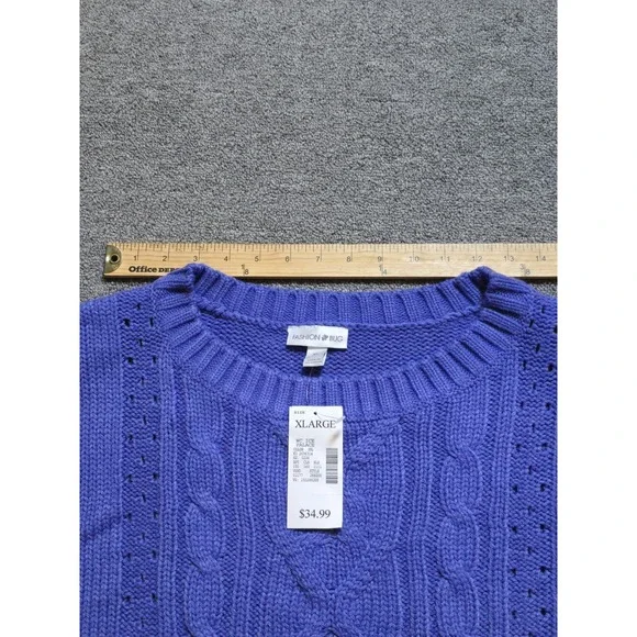 VTG Fashion Bug Purple Short Sleeved Crew Neck Sweater Cable Knit Size XL 90s - Picture 5 of 8